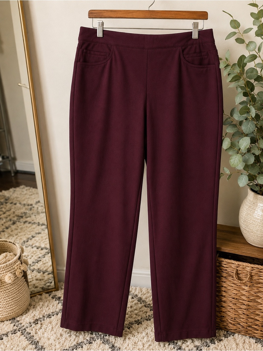 Zac & Rachel Woman Burgundy Tummy Control Stretch Pants Plus Size 2X NWT